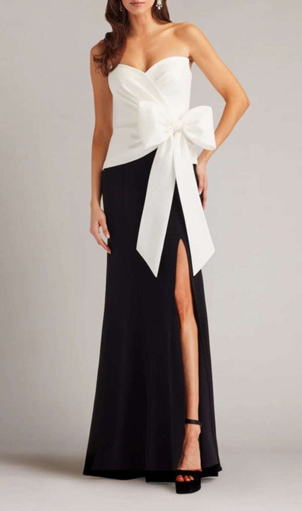 Kevine Elegant Strapless Bow Maxi Dress with High Slit | Formal Evening Gown