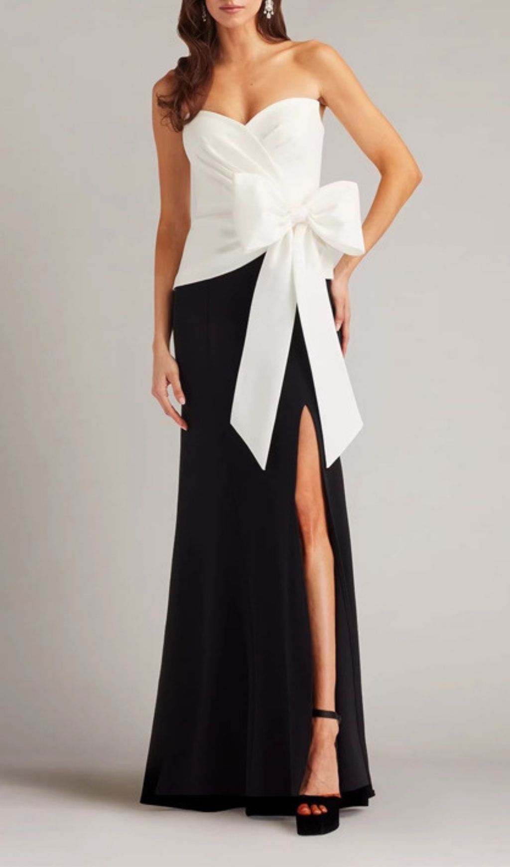 Kevine Elegant Strapless Bow Maxi Dress with High Slit | Formal Evening Gown