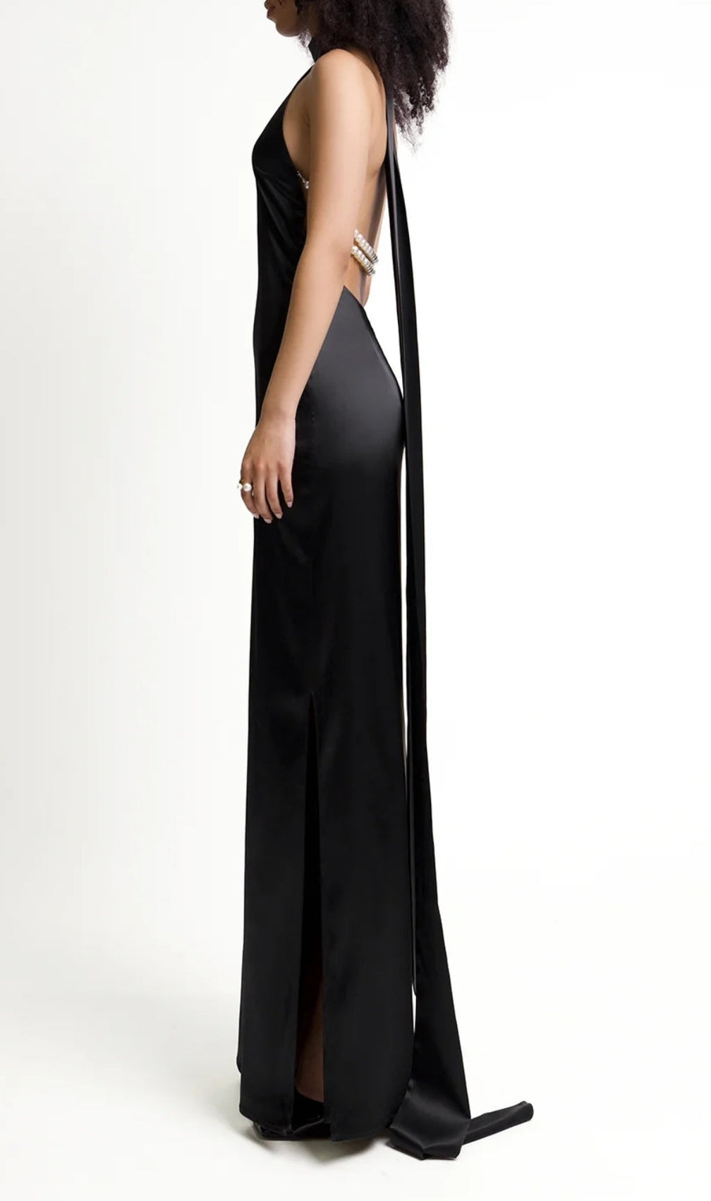Birger Black Halter Pearl Backless Maxi Dress