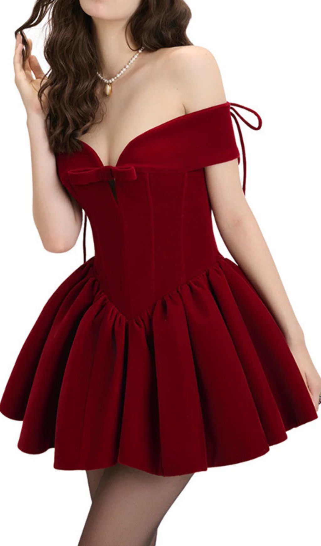 Irem Red Velvet Off-Shoulder Corset Mini Dress | Party & Date Night Glam