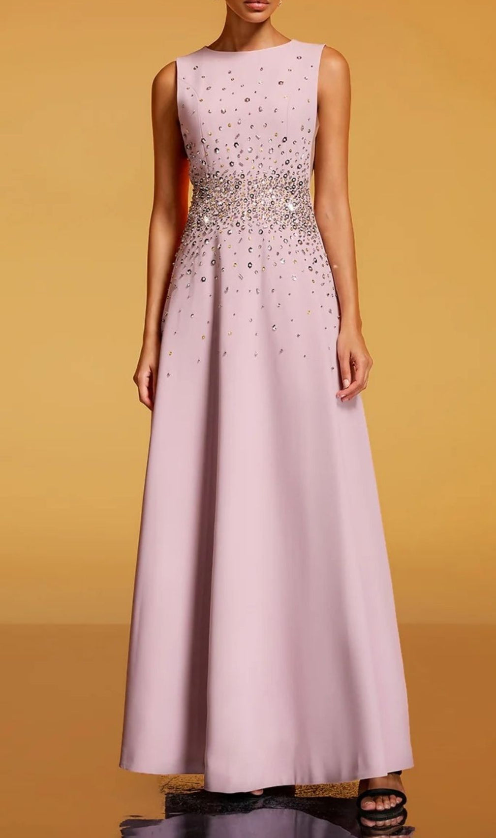Felan Dazzling Rhinestone Sleeveless Maxi Dress - Elegant Evening Gown