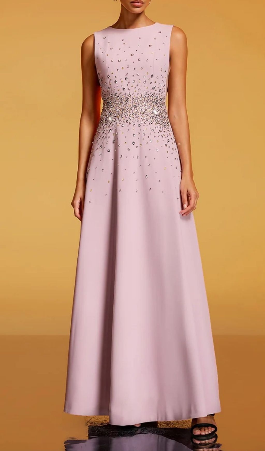 Felan Dazzling Rhinestone Sleeveless Maxi Dress - Elegant Evening Gown