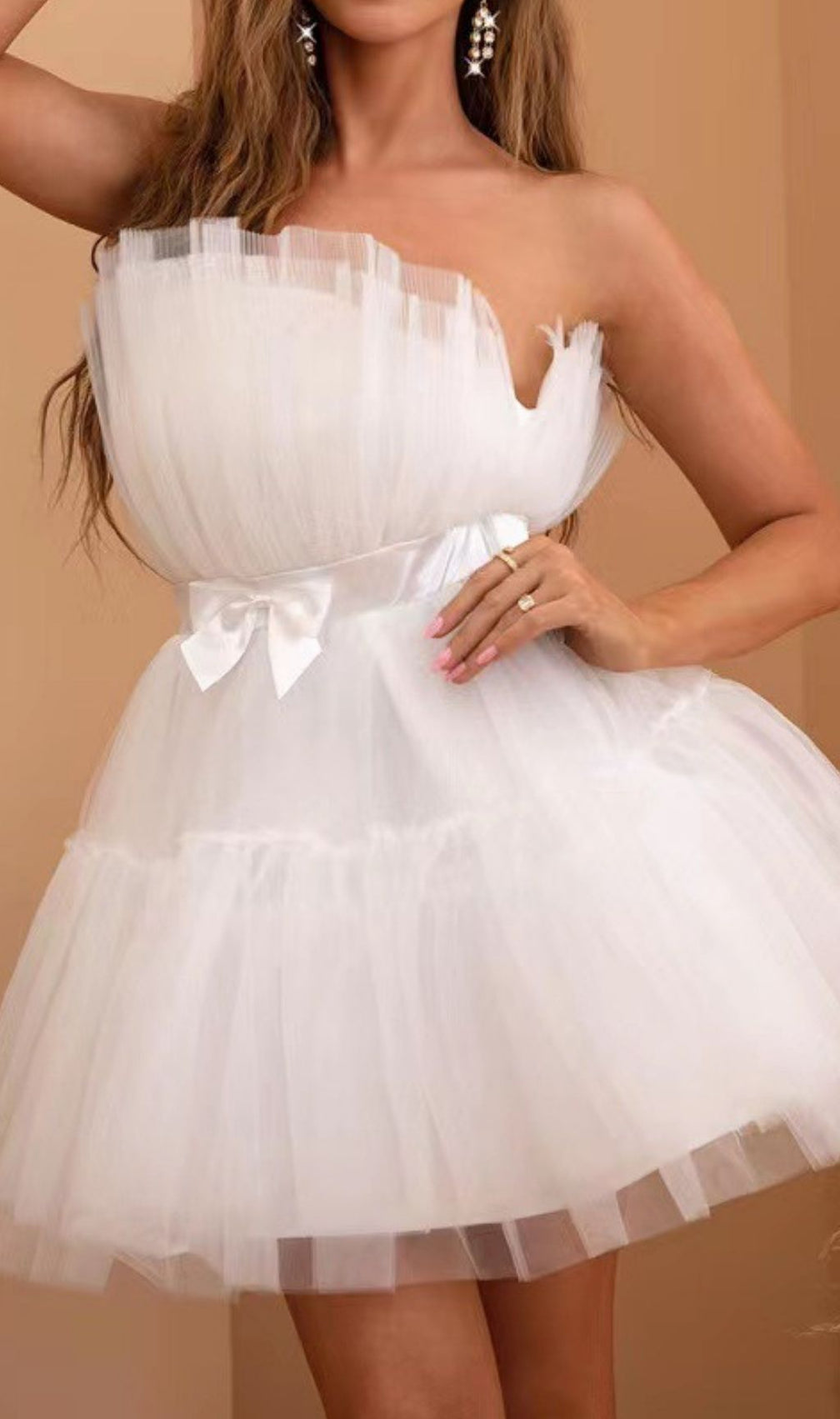 Frederica Bow-Accent Waist-Cinched Strapless Dress