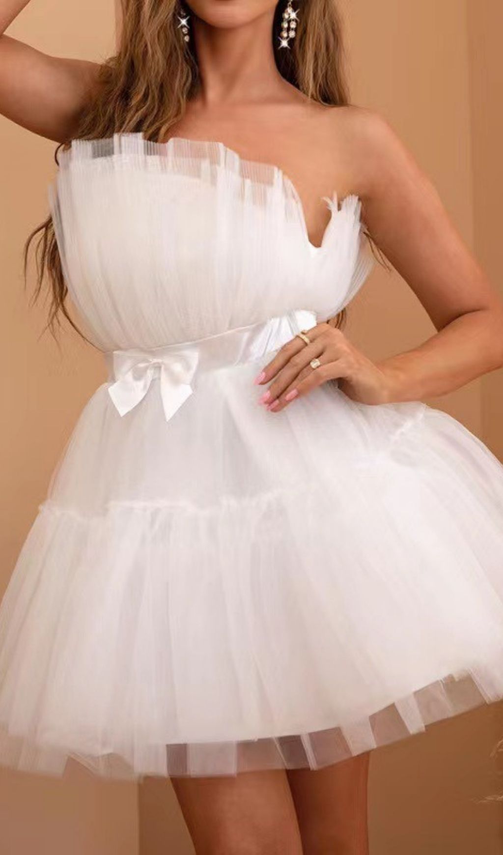 Frederica Bow-Accent Waist-Cinched Strapless Dress