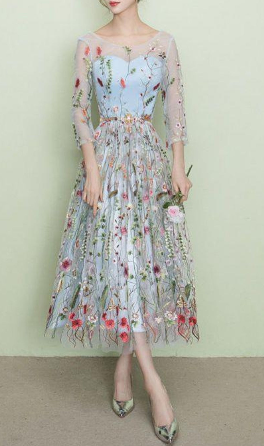 Daphne Flower Mesh Midi Dress