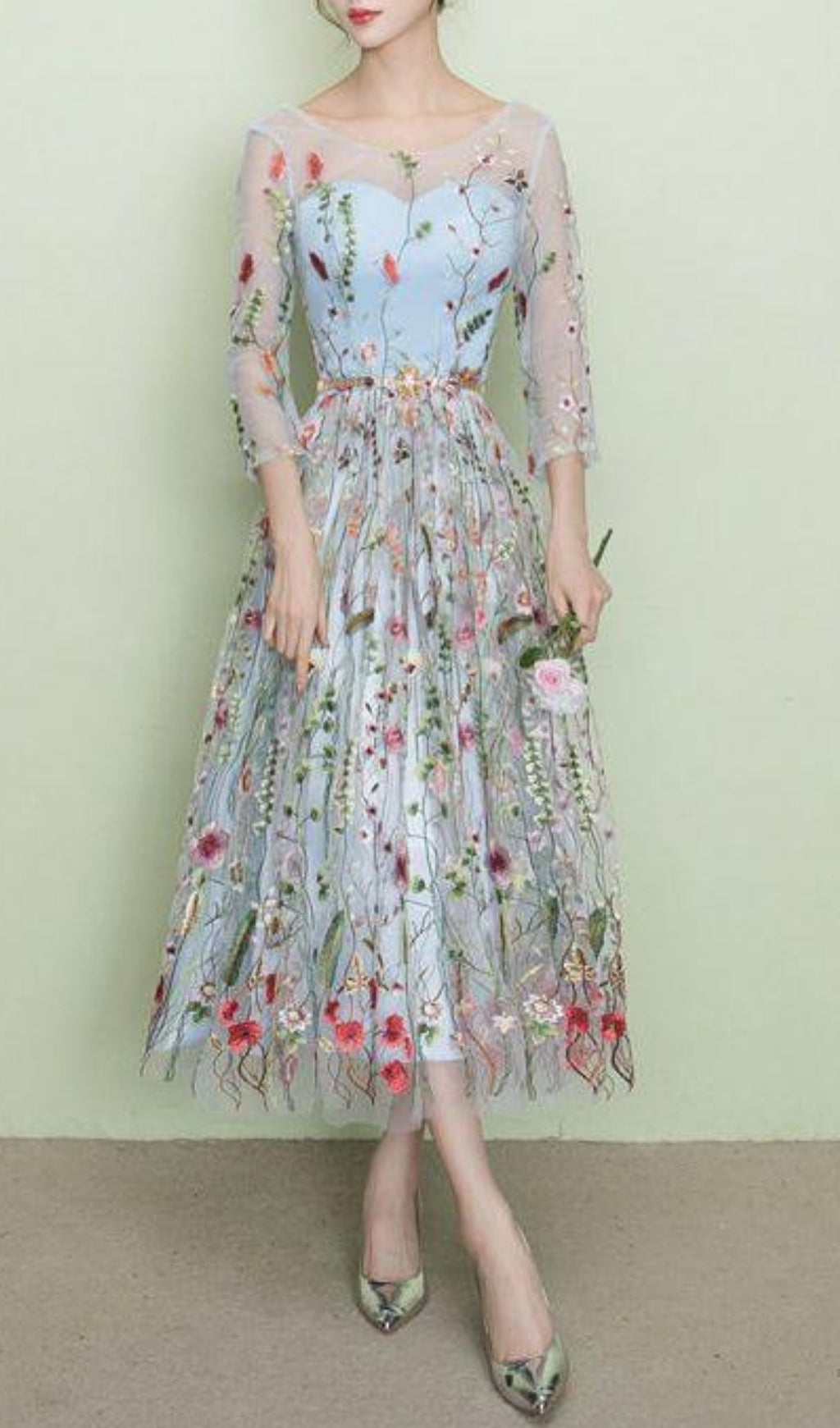 Daphne Flower Mesh Midi Dress