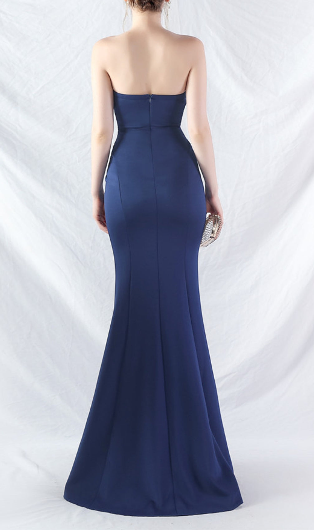 Chrina Navy Strapless Ruched Maxi Dress