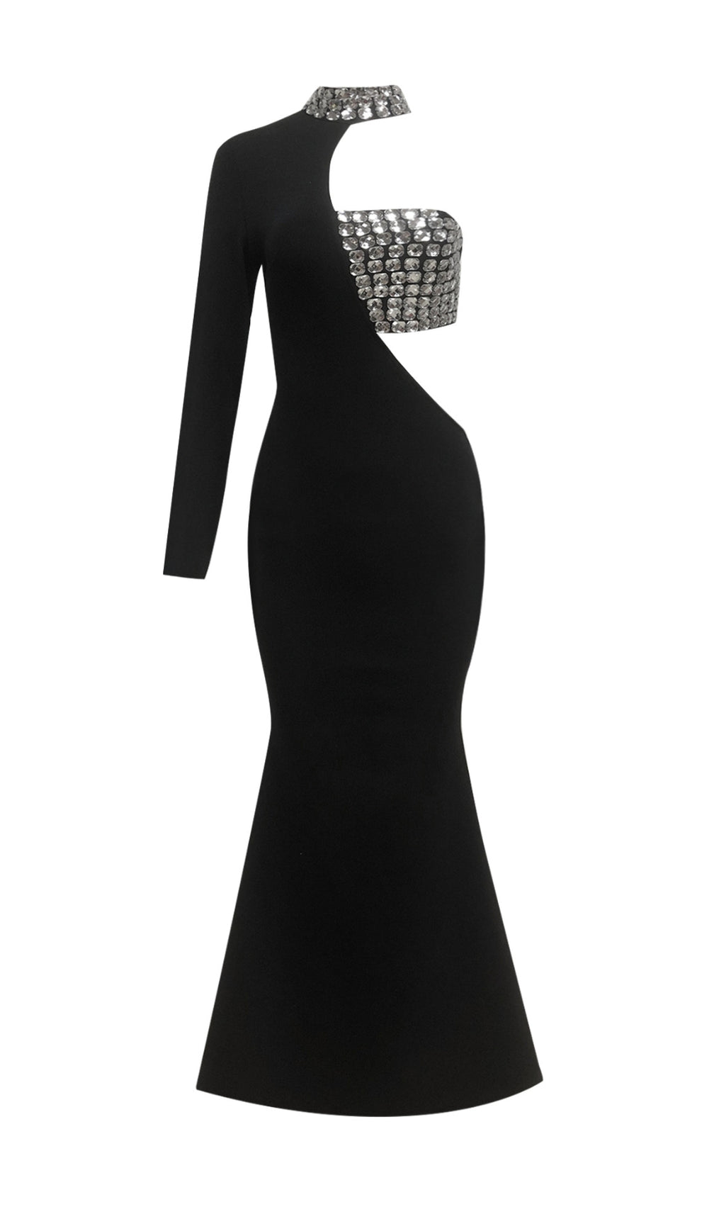 Black One Sleeve Crystal Detail Maxi Dress