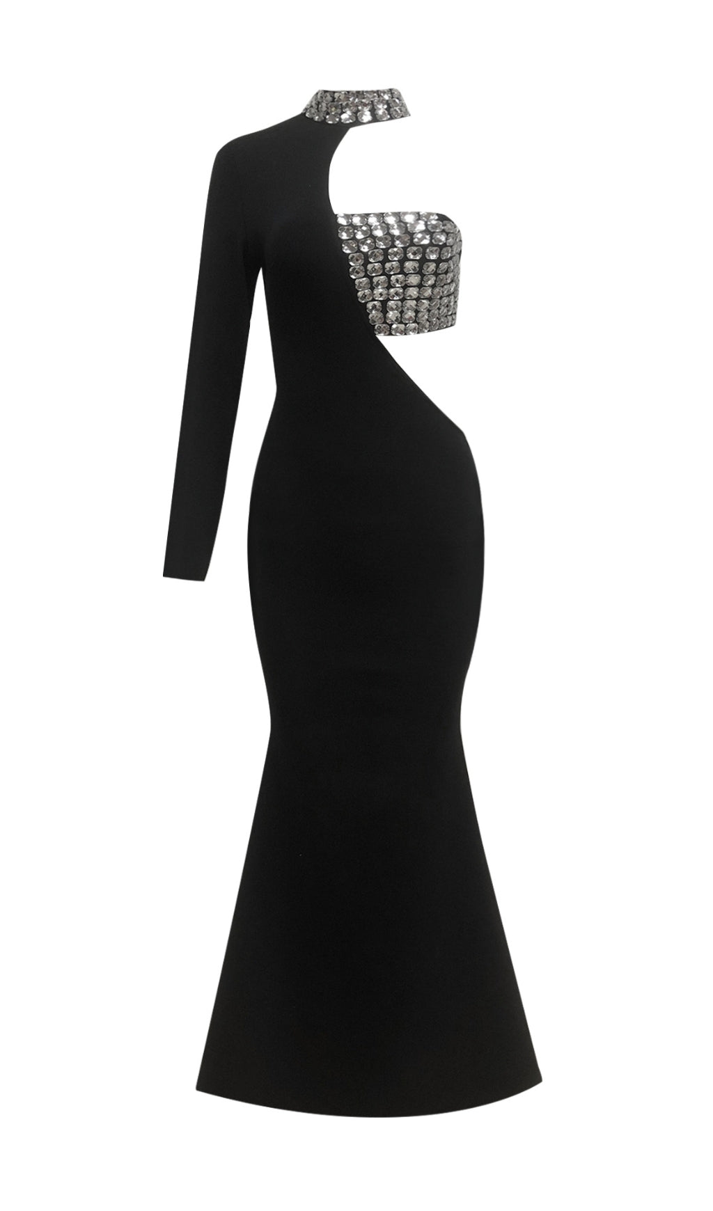 Black One Sleeve Crystal Detail Maxi Dress