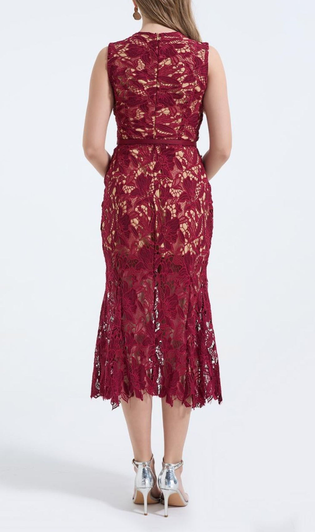 Mirexen Red Floral Cutout Midi Dress