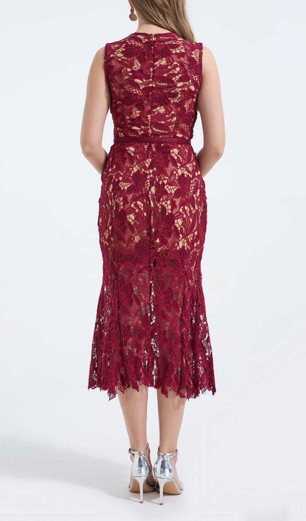 Mirexen Red Floral Cutout Midi Dress