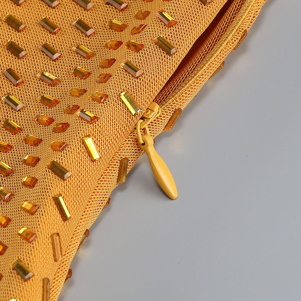 Kennedy Crystal Ruched Maxi Dress: Dazzling Wheat Gown for Unforgettable Evenings
