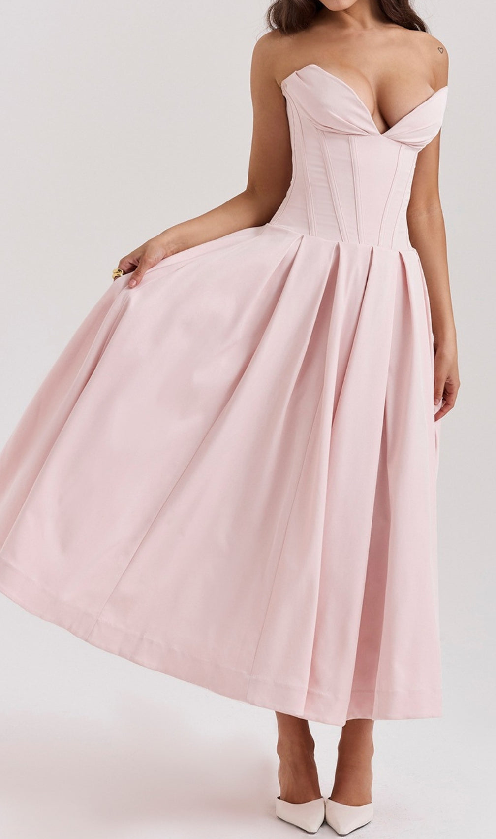 Devani Pink Strapless Corset Midi Dress