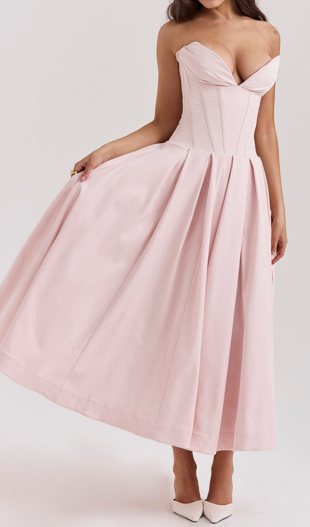 Devani Pink Strapless Corset Midi Dress