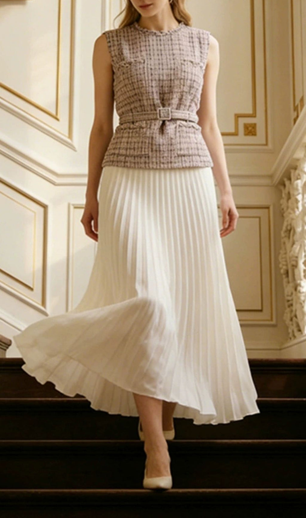 Klacia Sleeveless Pleated Maxi Dress