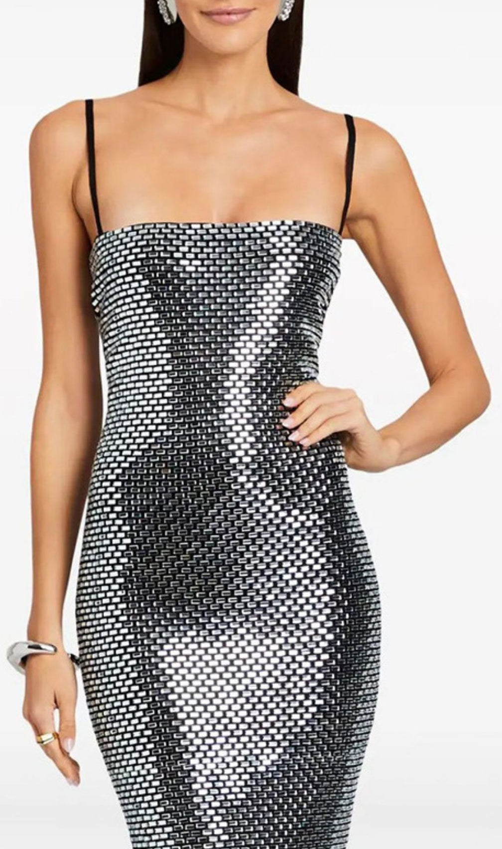 Kiyo Silver Strappy Sequin Bodycon Maxi Dress