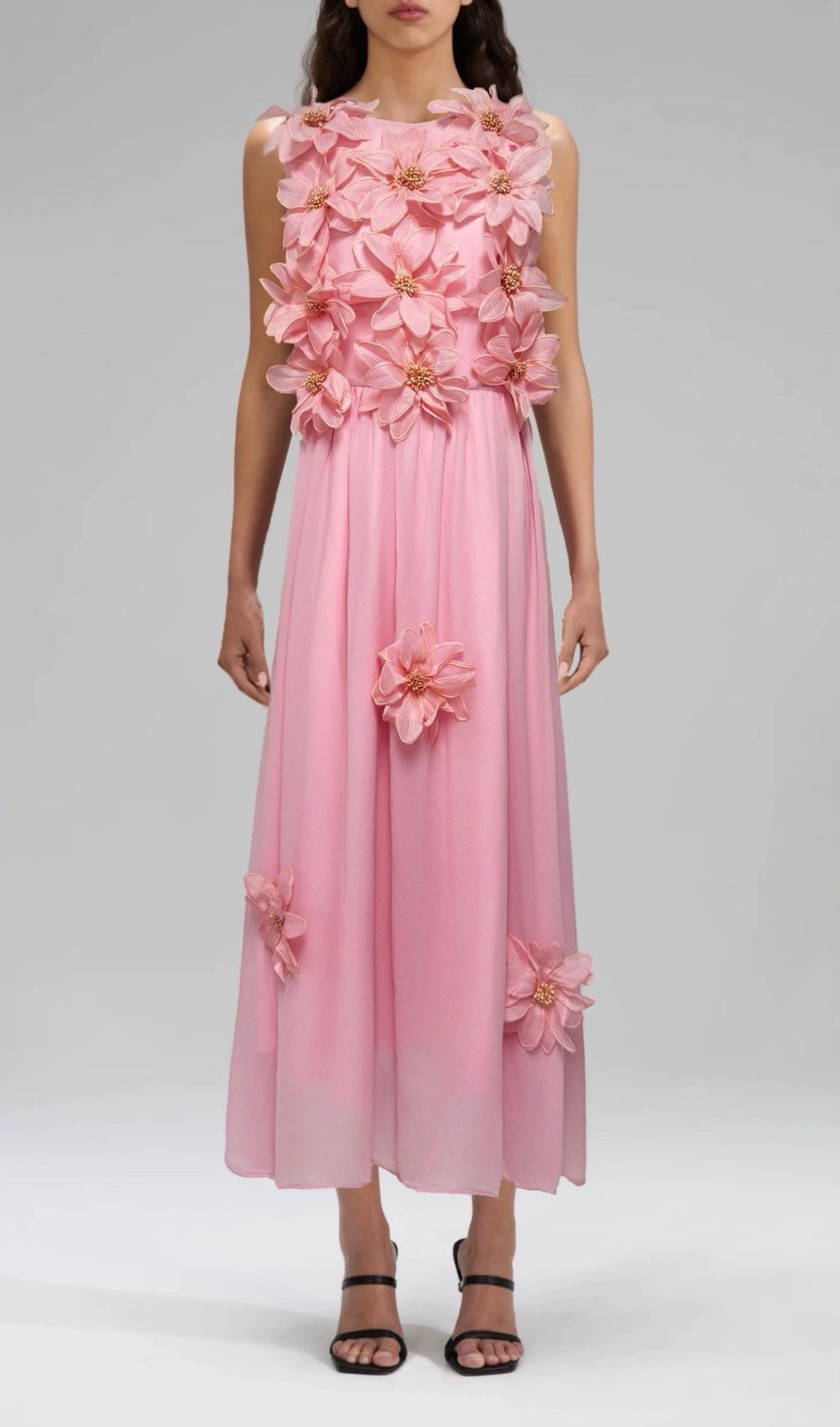 Garo 3D Flower Embellished Midi Dress