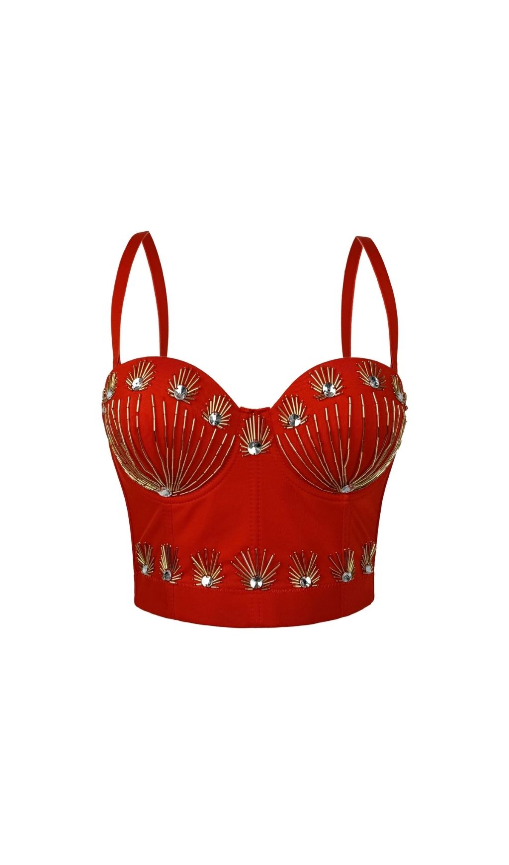Karley Red Beaded Corset Crop Top | Luxe Glamour Statement Piece