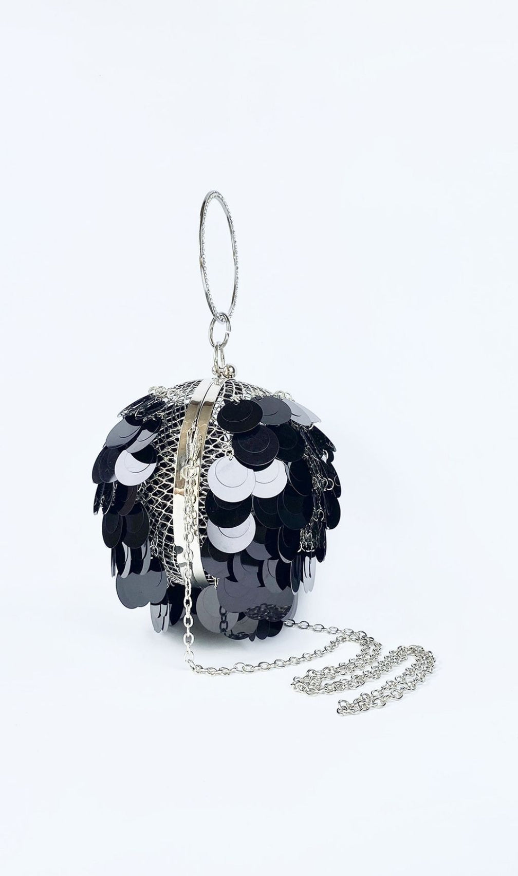 Adaiba Dazzling Black Sequin Ball Clutch - Glamorous Evening Bag with Crystal Handle