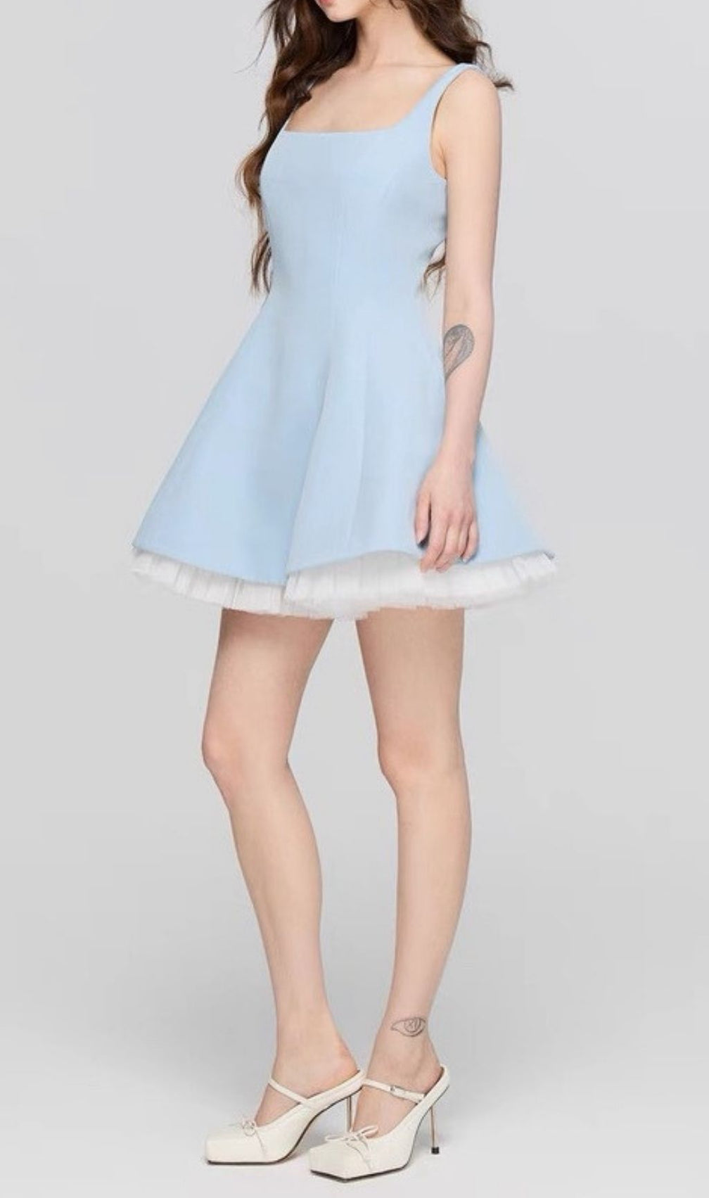 Karlie Blue Square Neck Mini Dress - Chic A-Line Fit for Every Occasion