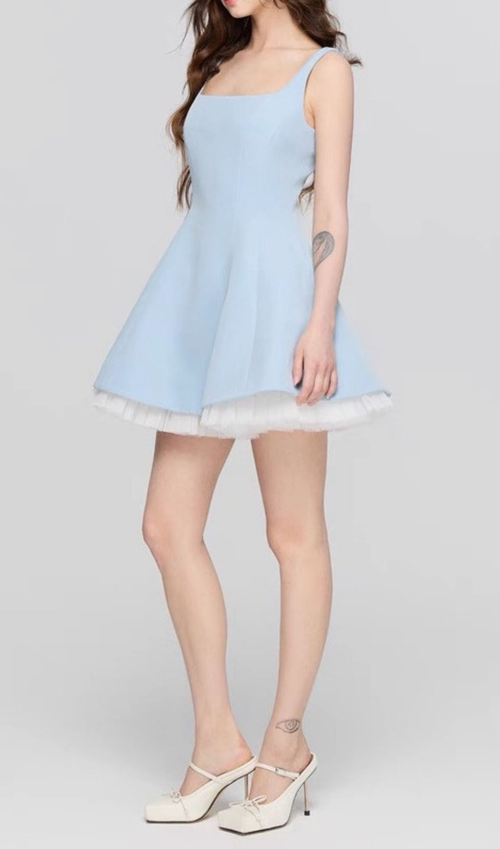 Karlie Blue Square Neck Mini Dress - Chic A-Line Fit for Every Occasion