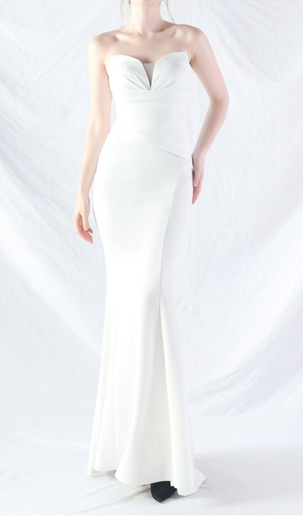 Chrina White Strapless Ruched Maxi Dress