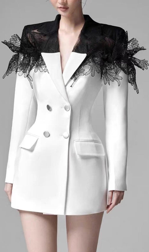 Ania White 3D Embroidered Suit Dress