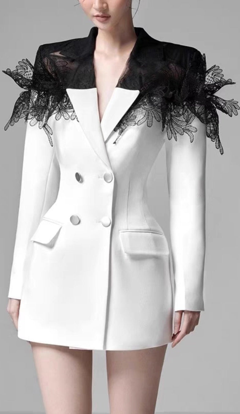 Ania White 3D Embroidered Suit Dress