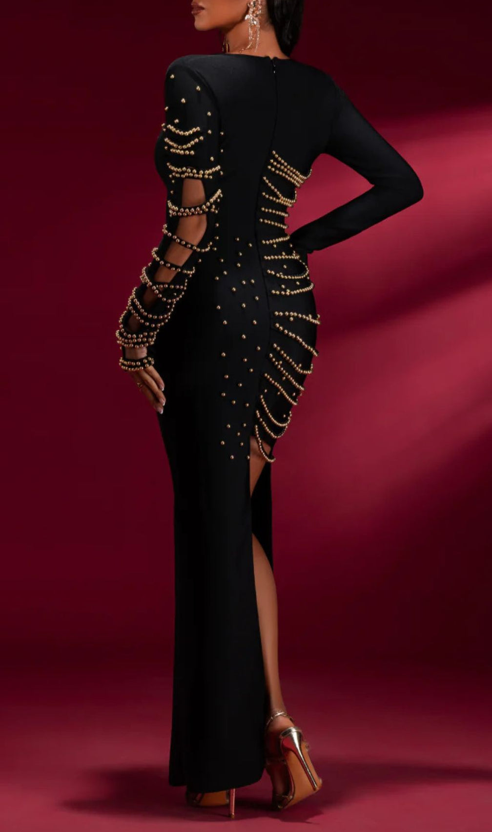 Gwyneth Black Beaded Long Sleeve Maxi Dress