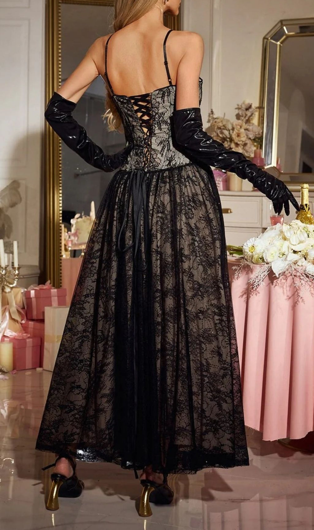 Nexorin Enchanting Black Lace & Sequin Maxi Gown - Elegant Formal Dress