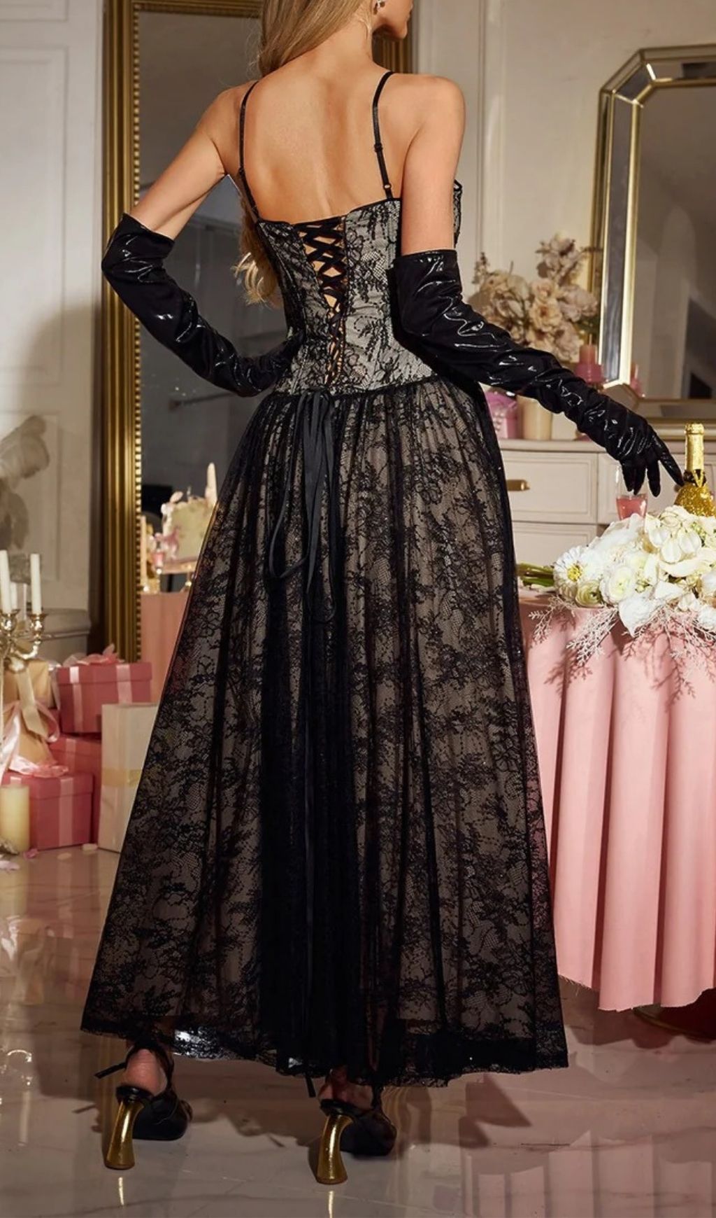 Nexorin Enchanting Black Lace & Sequin Maxi Gown - Elegant Formal Dress