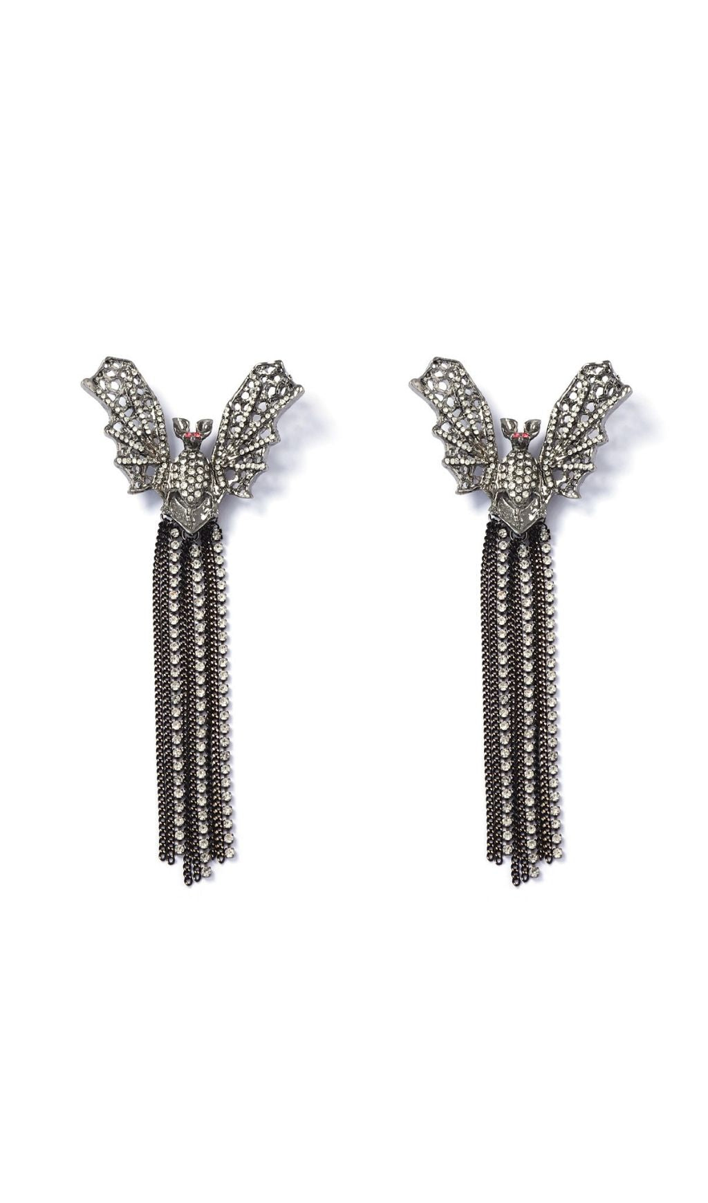 Junia Gothic Bat Tassel Earrings | Sparkling Crystal Statement Dangles for Women