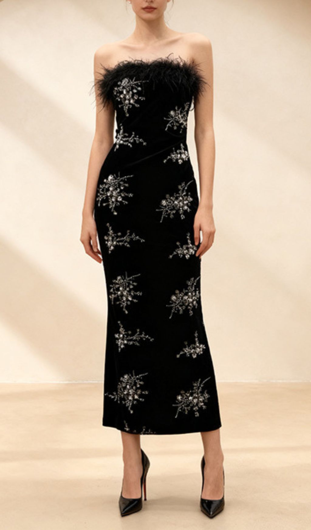 Inanna Black Strapless Sequin Maxi Dress
