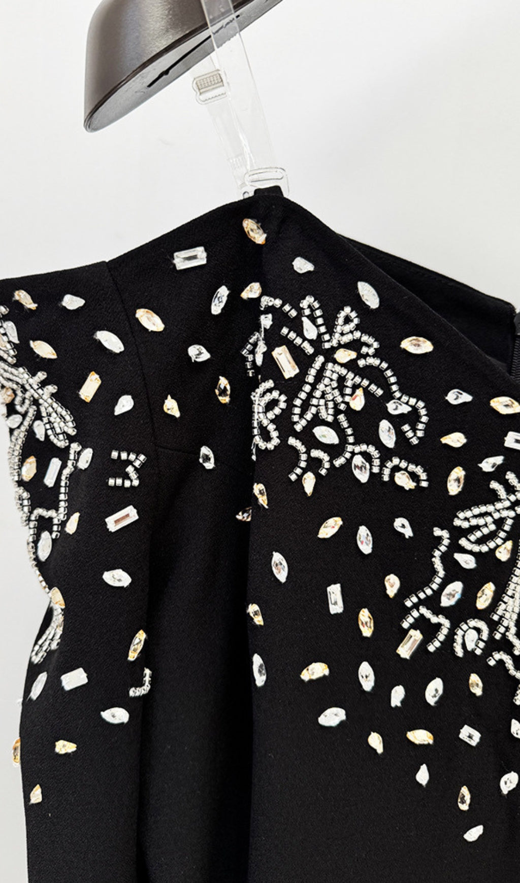 Denita Black Crystal Off-Shoulder Maxi Dress