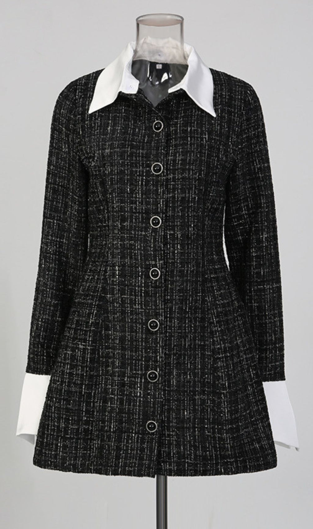 Kady Chic Black Tweed Mini Dress with Contrast Collar & Cuffs