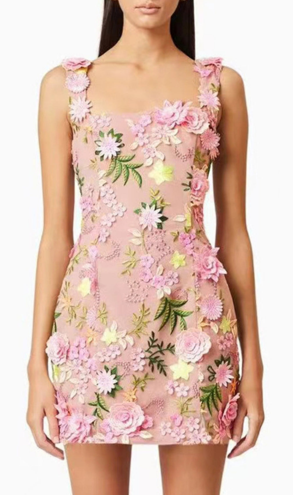 Fyodor Strappy Flower Embroidery Mini Dress