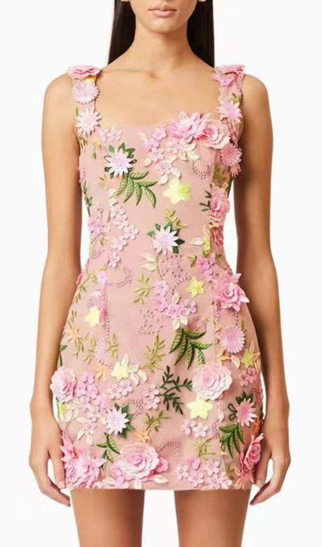 Fyodor Strappy Flower Embroidery Mini Dress