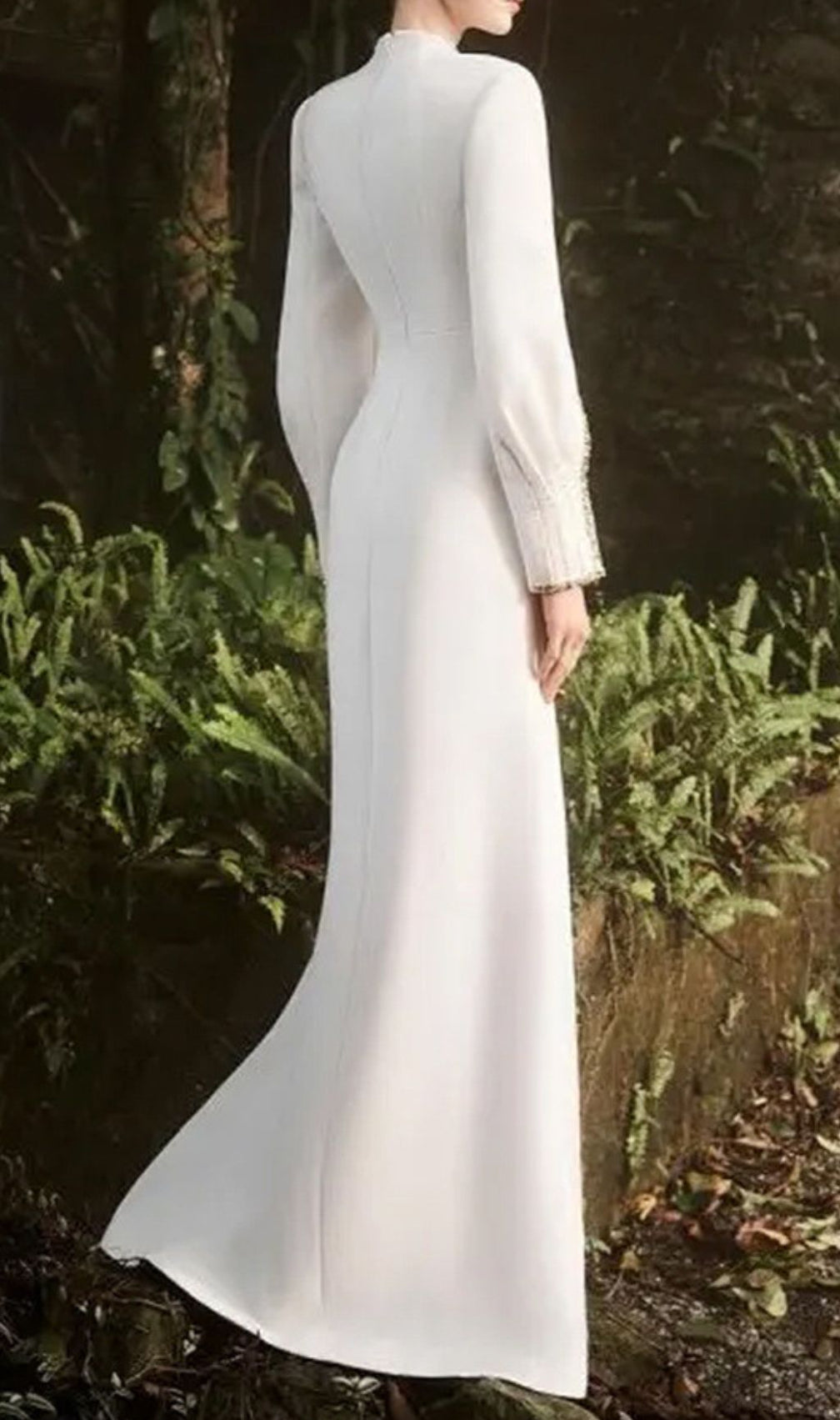 Fuyuko White Diamante Long Sleeve Maxi Dress
