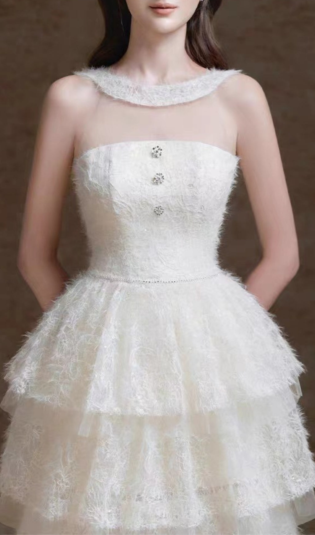 Elfreda White Mesh Layered Midi Dress