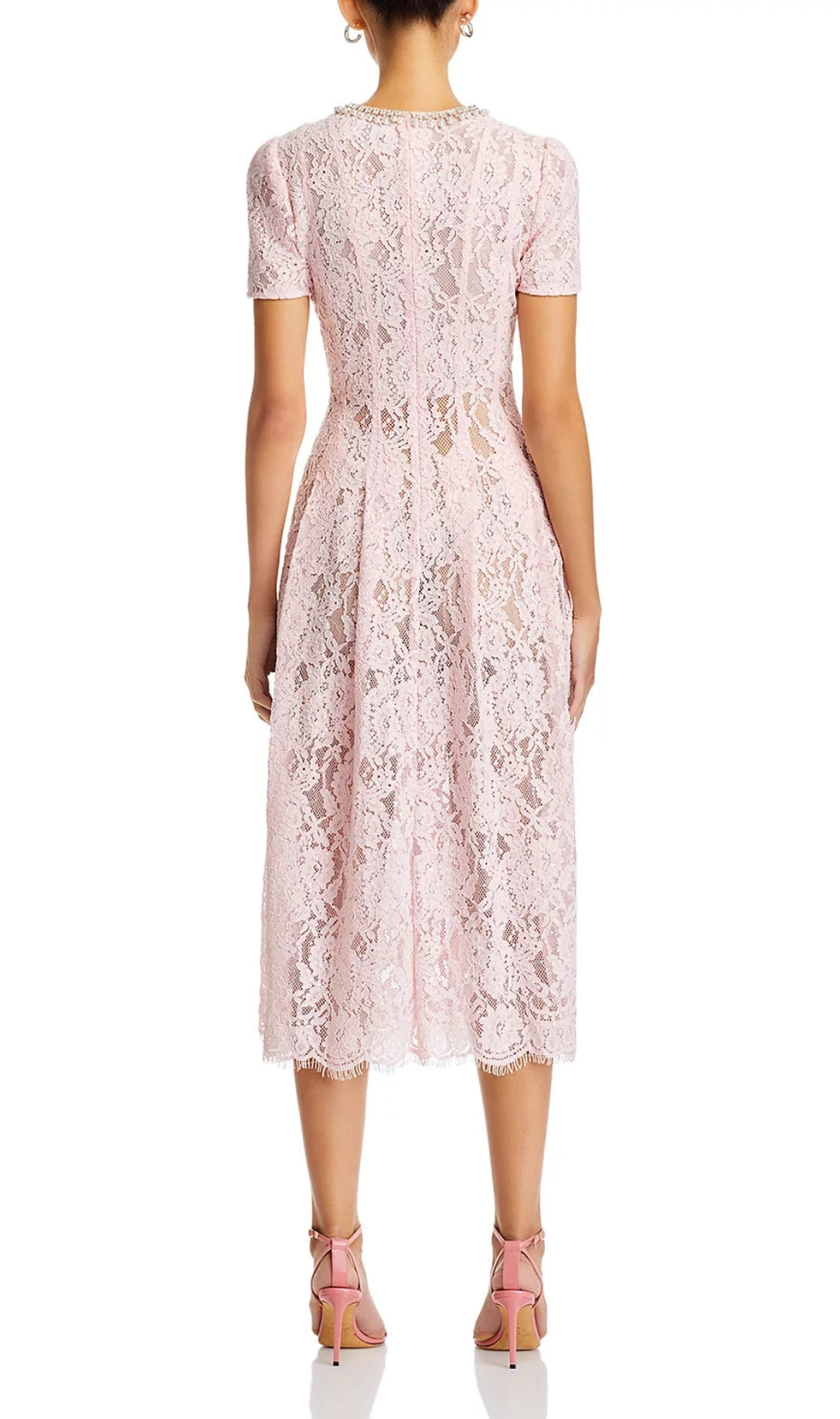 Pink Lace Embellished Midi Dress