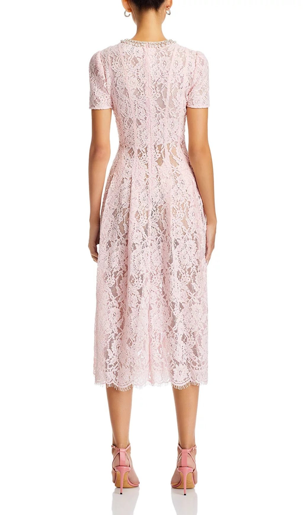 Pink Lace Embellished Midi Dress