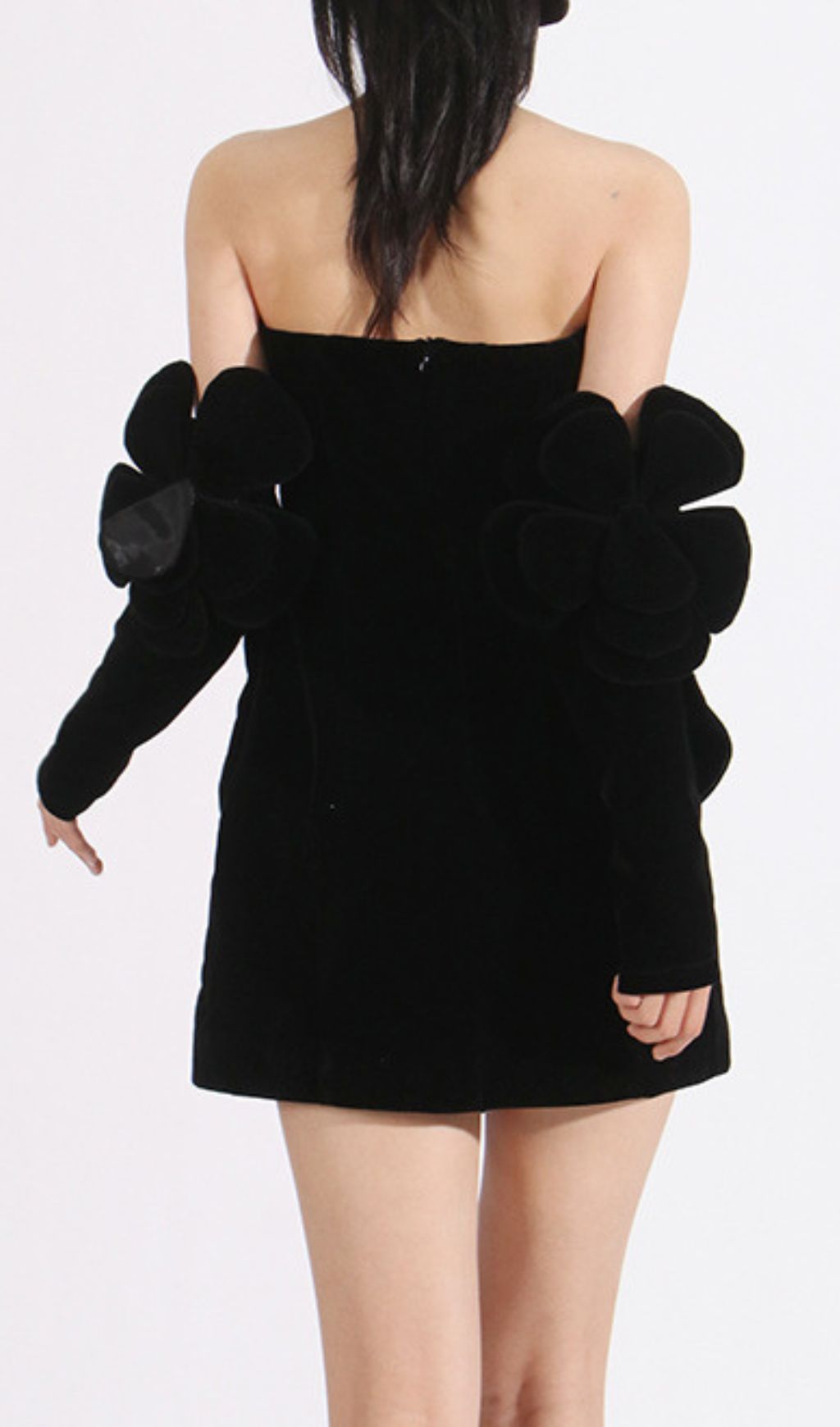 Ceren Black Floral-Applique Mini Dress