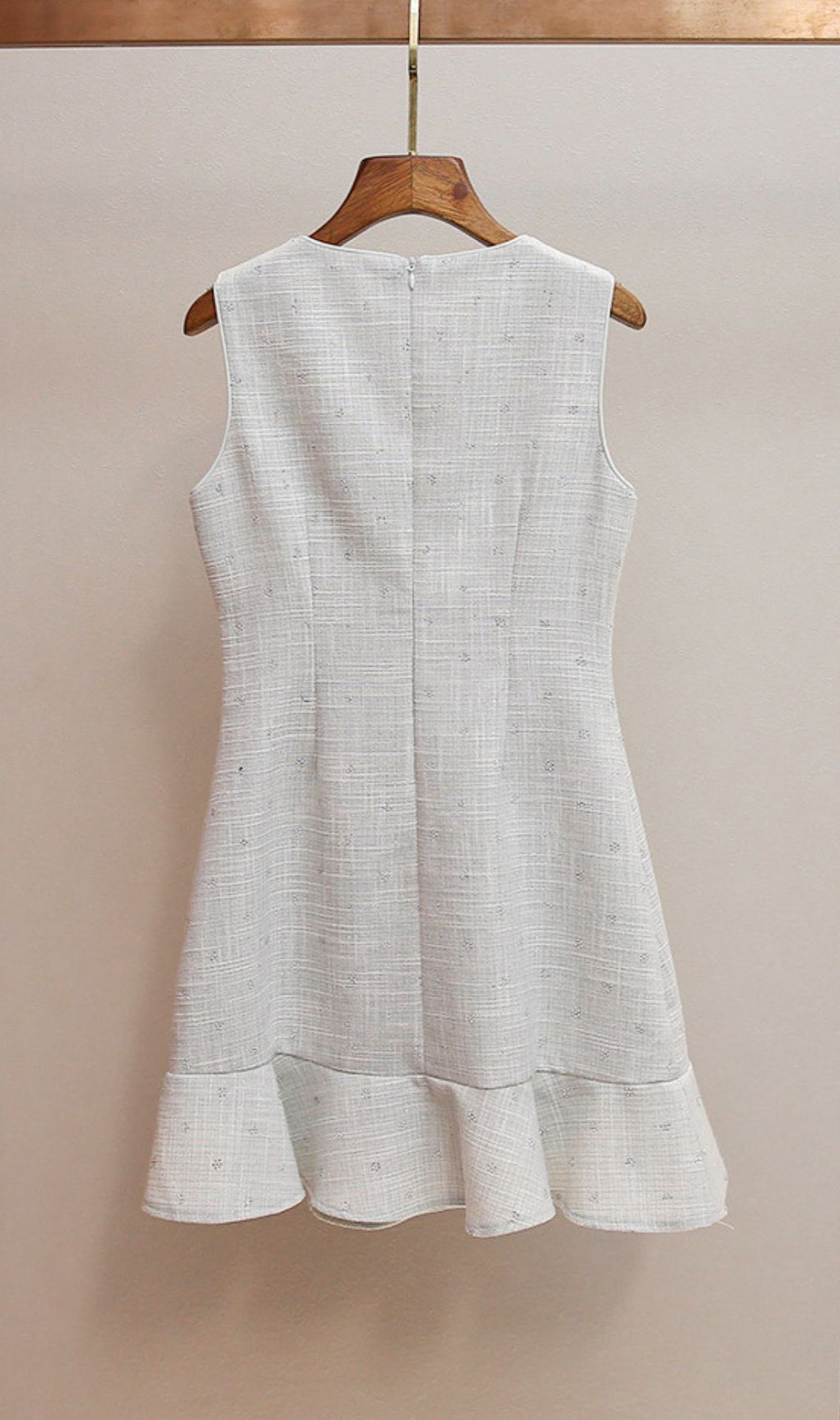 Hatsumi Sparkle Tweed Sleeveless Mini Dress | Crystal Embellished Neckline & Ruffle Hem