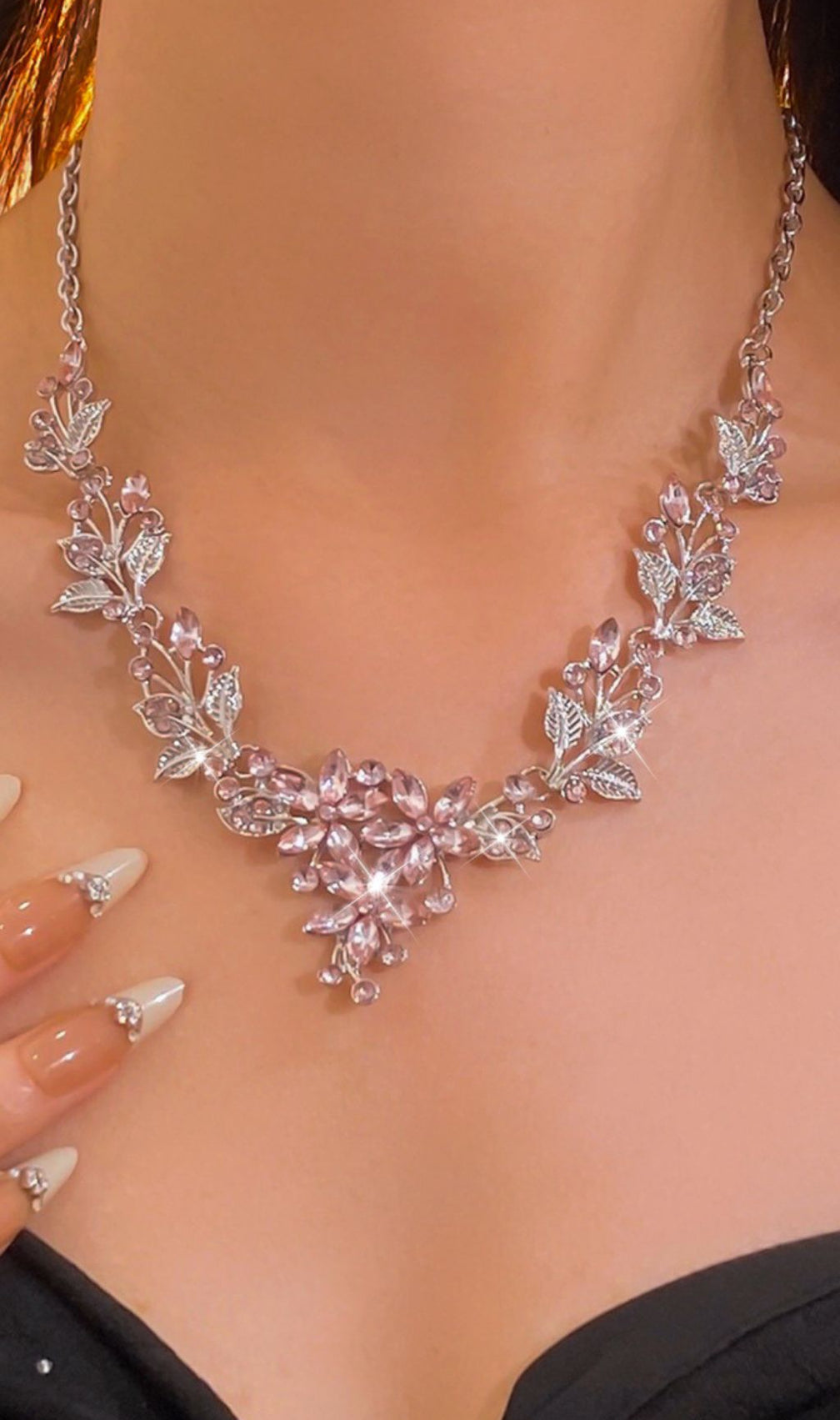 Juelz Sparkling Pink Crystal Flower & Leaf Necklace & Earrings Set