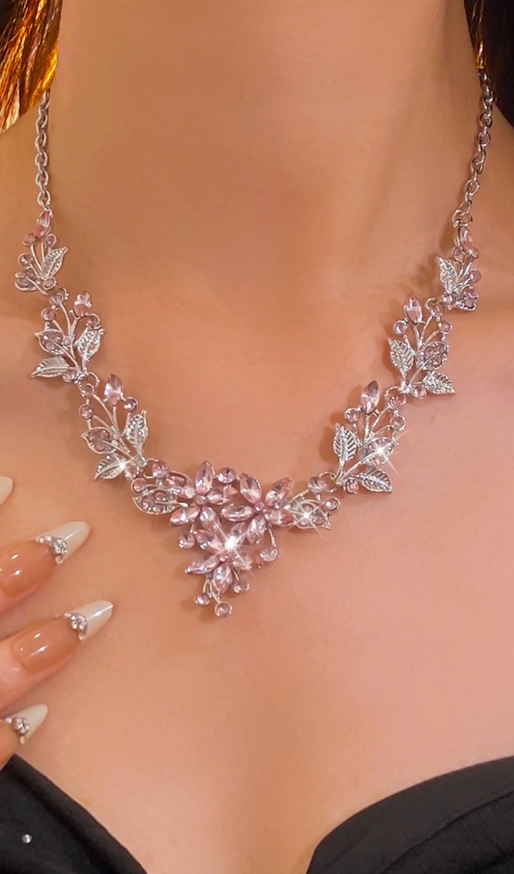 Juelz Sparkling Pink Crystal Flower & Leaf Necklace & Earrings Set