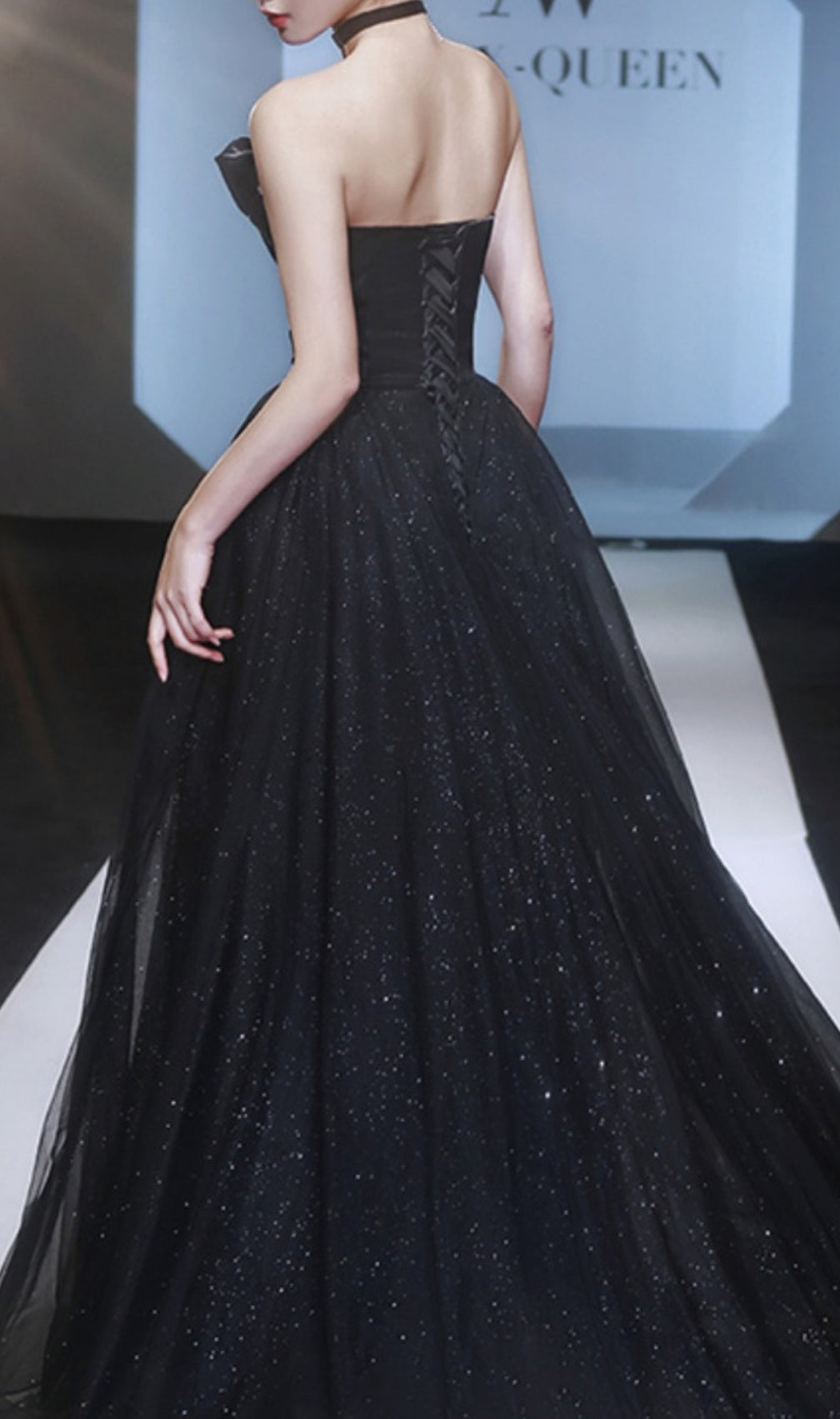 Chiyeko Black Strapless Flower Maxi Dress