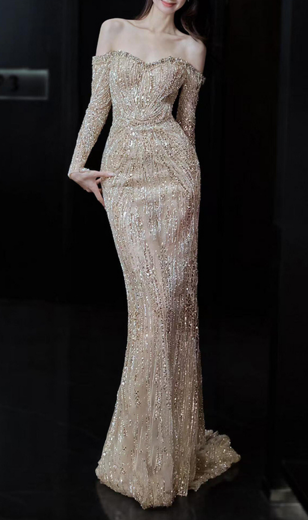 Garbo Long Sleeve Sequin Maxi Dress