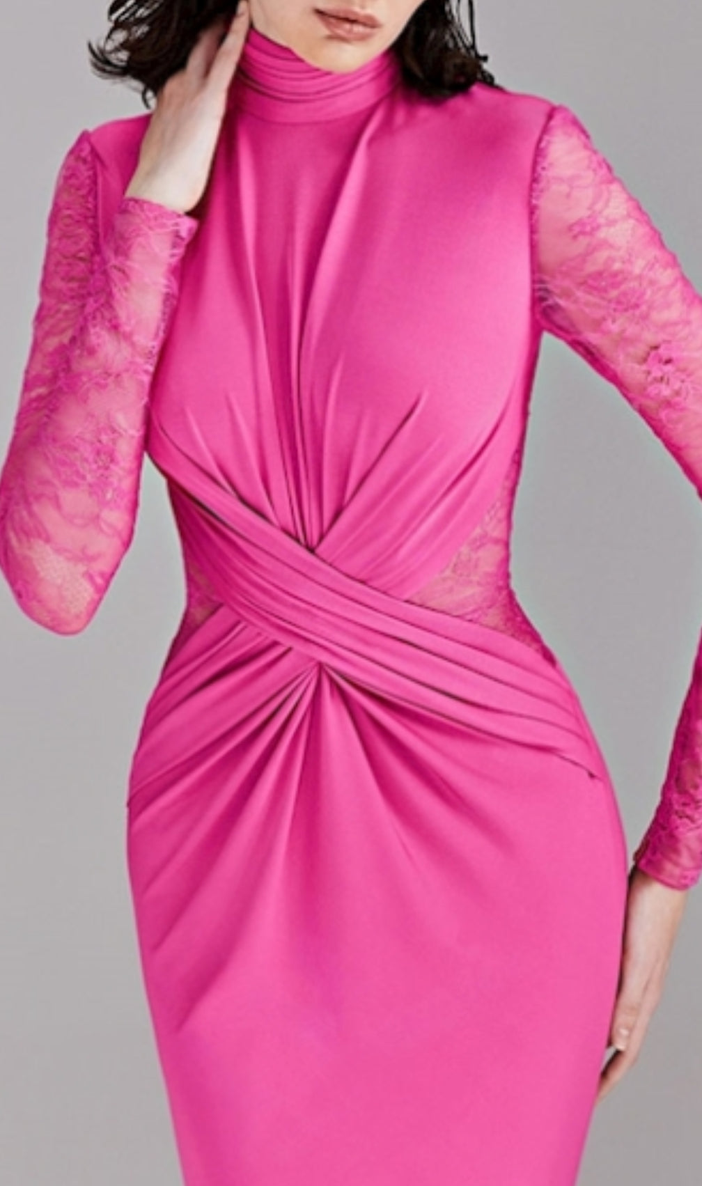 Christa Pink Long Sleeve Draped Gown