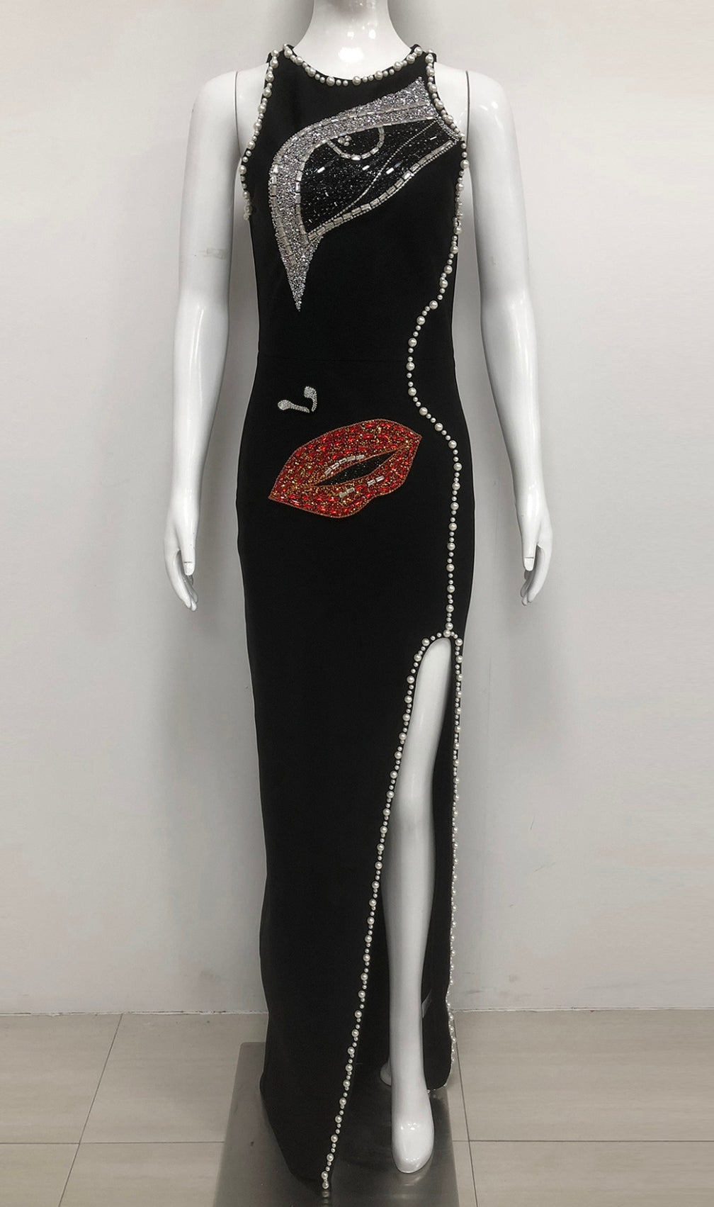 Greta Black Diamante Beaded Maxi Dress