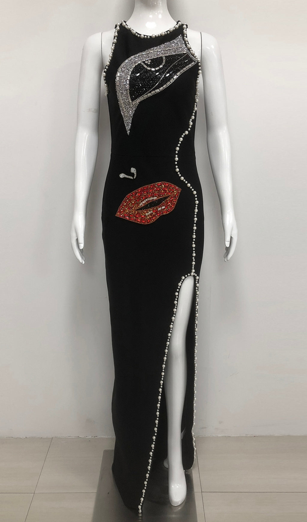 Greta Black Diamante Beaded Maxi Dress